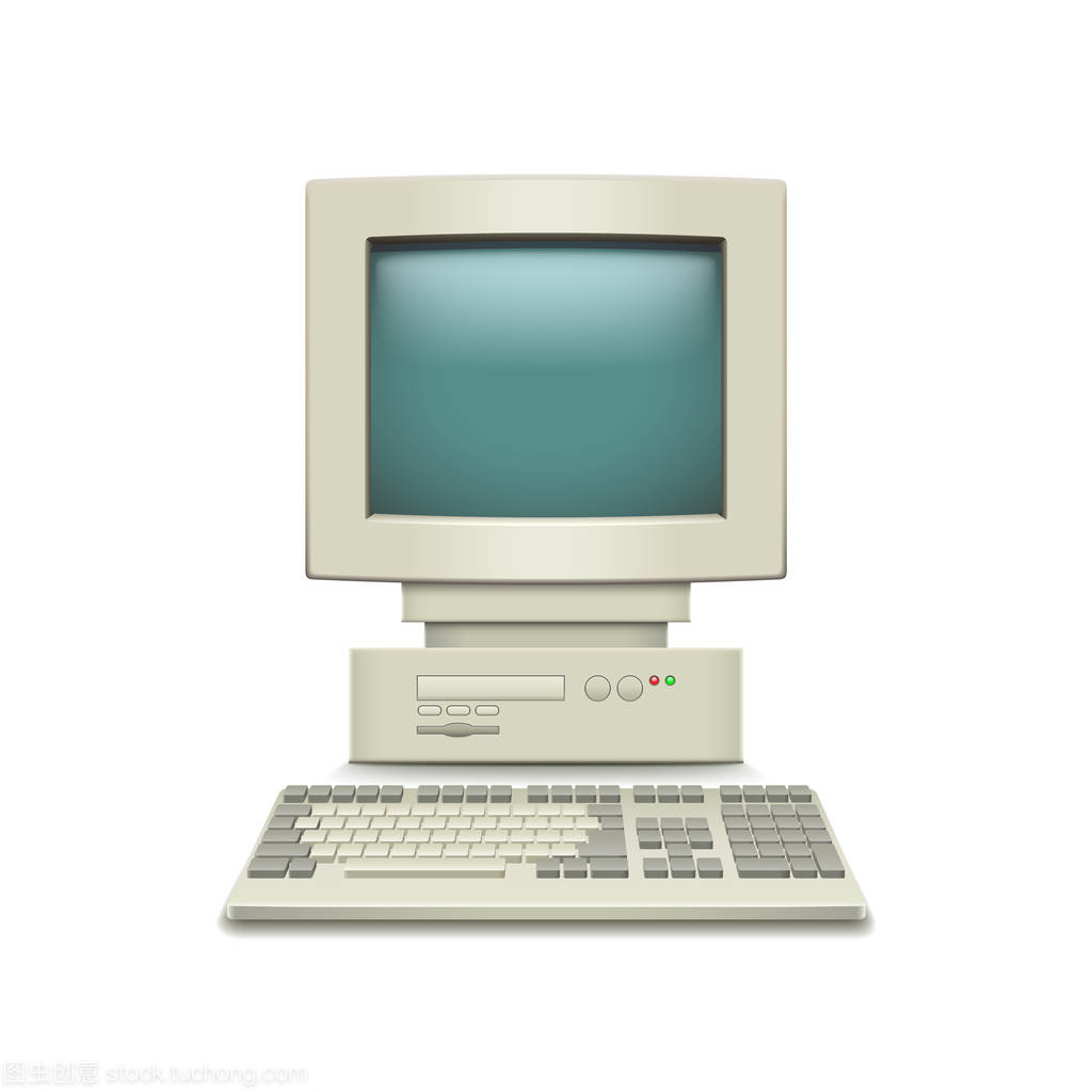 老式计算机与白色矢量的美学隔离